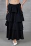Women's Black Flounced Layered Elastic Waist Kupra Lined Crepe Skirt Suitable for Hijab - 8