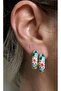 Imported Blue Floral Hoop Earrings - 3