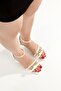 Lillianna White Gold Buckle Heeled Sandals Single Strap Women's Shoes - 6