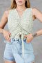 Women's Ecru Crispy Floral Gathered Baglamalı Lined Chiffon Blouse - 4
