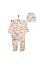 Hellobaby Newborn Baby Boy Jumpsuit-Beret 2-Piece Set Interlock Animal Patterned Booties Leg Beige