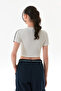 Ribbed Sleeves Striped Crop T-Shirt - 4