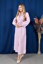 Women's Pink Striped Brode Detailed Long Sleeve Basic Shirt Dress with Elastic Sleeves - 4