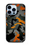 Protective Case Cover For Apple iPhone 13 Pro Orange & Black Camuflag Pattern