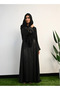 Black Pleated Front Open Abaya 3 pieces Set