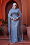 Cape Detailed Beaded Gray Hijab Evening Dress 52361Gr - 2