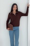 Women's Brown Polo Neck Standard Size Knitwear Blouse - 6