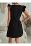 New Season Women's Ruffle Sleeve V-Neck Buttoned Linen Dress - 3