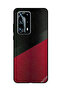 Protective Case Cover For Huawei P40 Pro Plus Black & Red Leather Pattern
