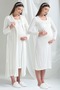 Ecru Special Design Long Sleeve 100% Cotton Maternity Maternity Dressing Gown Nightgown Set - 3