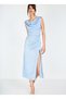 Jacquard Side Slit Detailed Blue Dress - 3