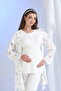 Tuba Ecru Patterned Special Design Maternity Maternity Dressing Gown 3-Piece Pajama Set - 8
