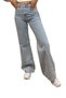 Women's Blue Snow Washed High Waist Stretchy Wide Leg Jeans - 2