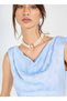 Jacquard Side Slit Detailed Blue Dress - 5