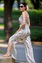 Back Giped Tassel Detail Crop Elastic Waist Slit Pants Cotton Fabric Double Suit - 5