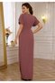 Women's Short Sleeve Double Breasted Collar Waist Floral Accessories Slit Imported Crepe Dress - 4