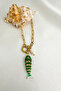 Steel Pearl Detail Green Enamel Fish Bone Necklace (46cm) - 3