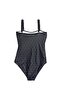Women's Navy Blue Letter Printed Lined Fixed Covered Recovery Swimsuit - 3