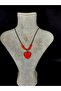 Natural Stone Heart Necklace – Red Coral Pattern & Bead Detail,