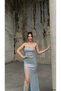 Women's Strapless Strapless Slit Pulp Sequin Long Evening Dress or Homecoming Dress Ice Blue