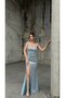 Women's Strapless Strapless Slit Pulp Sequin Long Evening Dress or Homecoming Dress Ice Blue - 2