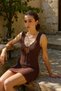 Women's Sleeveless Openwork Lace Detailed Mini Knitwear Beach Dress Brown 25S3029 - 4