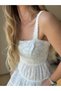 Square Neck Stripe Detailed Patterned Dress - 4