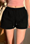 Women's Black Cotton Two Thread Raised Soft Waist Gipe Elastic Short Shorts