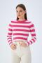 6644 Women's Crew Neck Striped Sweater Fuchsia - 3