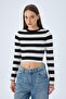 6644 Women's Crew Neck Striped Sweater Black - 2