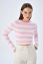 6644 Women's Crew Neck Striped Sweater Candy Pink