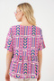 Women's Patterned Short Sleeve Blouse 969 - Fuchsia - 6