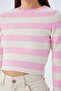 6644 Women's Crew Neck Striped Sweater Candy Pink - 5