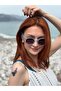 Transparent Blue Matte Round Framed Black Glass Brand Model Men's Sunglasses - 3