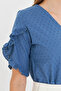 Women Dark Blue V Neck Ruffled Short Sleeve Blouse Arm-25Y001031 - 5