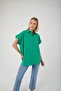 3967 Women's Epaulet Short Sleeve Oversize Shirt Green - 3