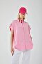 3967 Women's Epaulet Short Sleeve Oversize Shirt Candy Pink - 3