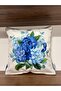 4-Piece-H1207 مجموعة غطاء وسادة وغطاء سرير منقوش على الجانبين باللون الأزرق - 2