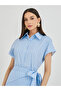 Striped Short Sleeve Collared Maxi Dress with Tie-Up Detail - 4