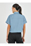 Solid Spread Collar Front Zipper Crop Shirt - 4