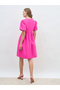Puff Sleeve Tie-Up Bow Detail Knee Length Dress - 5