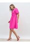 Puff Sleeve Tie-Up Bow Detail Knee Length Dress - 3