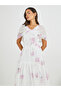 Floral Print A-Line Maxi Dress with Gathers - 3