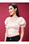 Square Neck Puff Sleeves Smocked Detail Crop Top - 2
