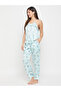 Floral Print Lace Trim Satin Cami Top and Pyjama Set - 2