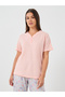Solid V-Neck Short Sleeve T-Shirt and Printed Pyjama Set - 2