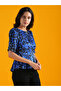 Printed Puff Sleeve Pleated Detailed Peplum Top - 2