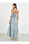 Checked Print Ruffled Detail Strappy Maxi Dress - 5