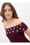 Women Burgundy Embellished Off-Shoulder Sheath Midi Dress - 4