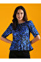 Printed Puff Sleeve Pleated Detailed Peplum Top